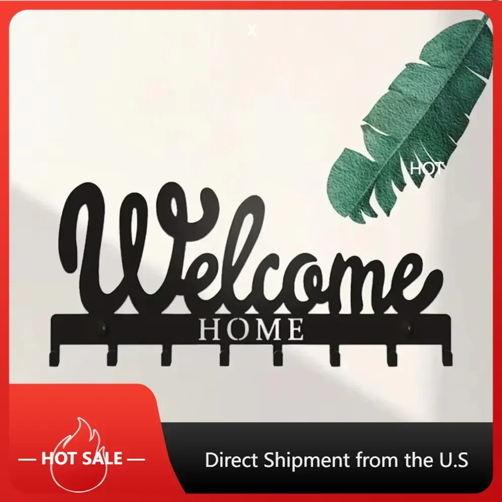 

Цельный черный металлический держатель для ключей, настенный, с WELCOME Design Style и 8 крючками, идеально подходит для организации ключей