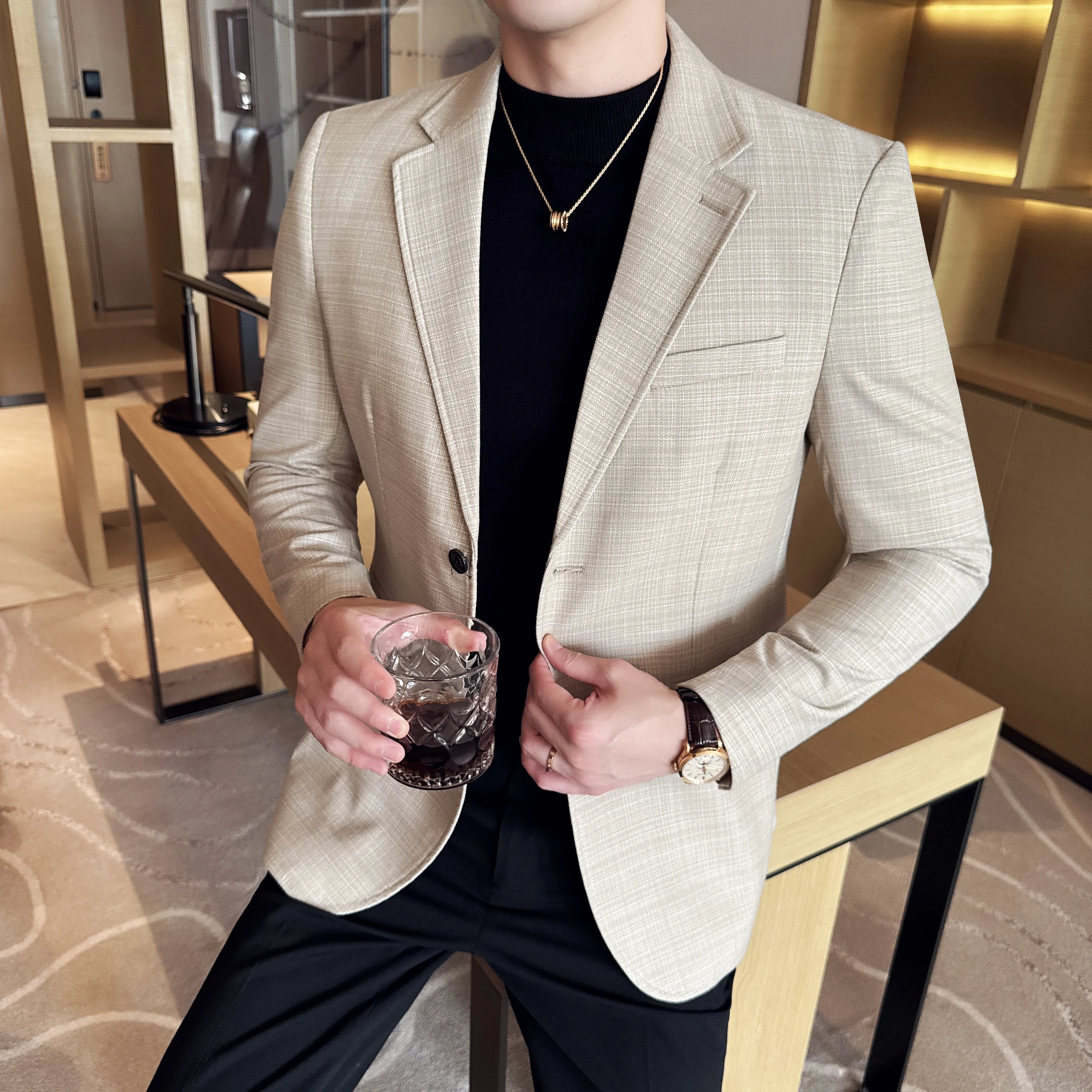 

5XL-M Блейзер Hombre Корейская Роскошная Одежда Бамбуковый Узел Мужские Блейзеры Куртка Деловой Повседневный Приталенный Костюм Пальто Формальный Горячий