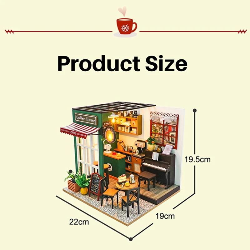 3D Puzzle Model Building  Wooden DIY Miniature Coffee House Kit For Kid Build Wooden Tiny DIY Model Kit Christmas Gifts