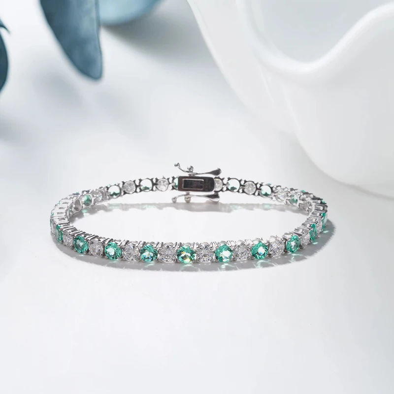 

China Wholesale Starsgem Round Shape Luxury Engagement Bracelet 14K Gold Lab Emerald Ruby Sapphire Moissanites Tennis Chain