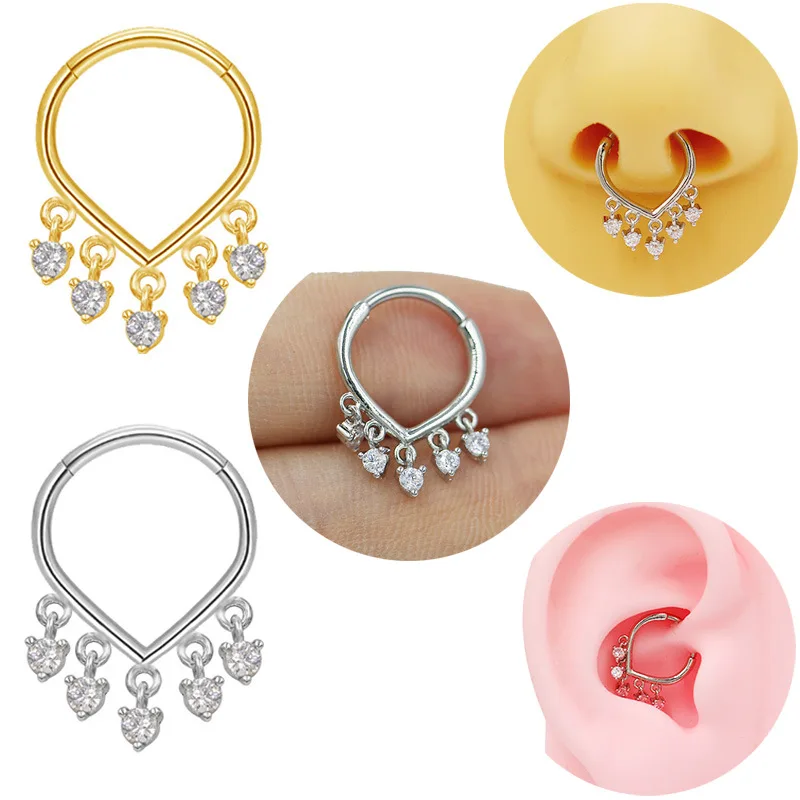 Anillos de Nariz de bucle cerrado de circonia cúbica en forma de corazón para mujeres, pendientes de Piercing para hombres, Septum, piercing de nariz, joyería con Clip, moda