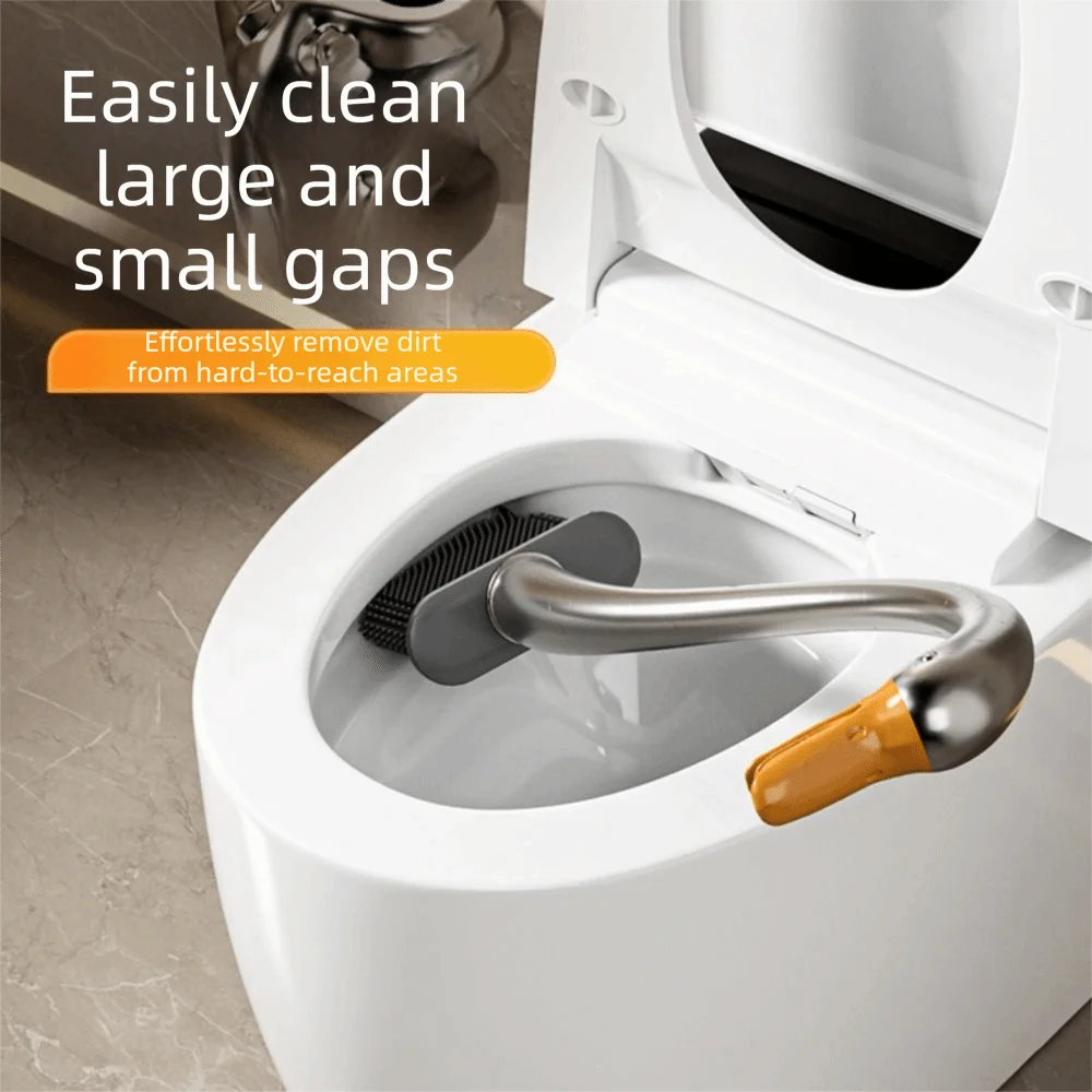 

Long Handle Toilet Brush Swan Design Black Color Toilet Bowl Cleaner Compact Size Hygienic Material Wall Mounted Brush