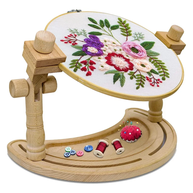 Imagem -02 - Suporte Ajustável do Bordado de Madeira Ponto Cruz Hoop Desktop Holder 360 ° Rotating Embroidery Kit Lap Frame