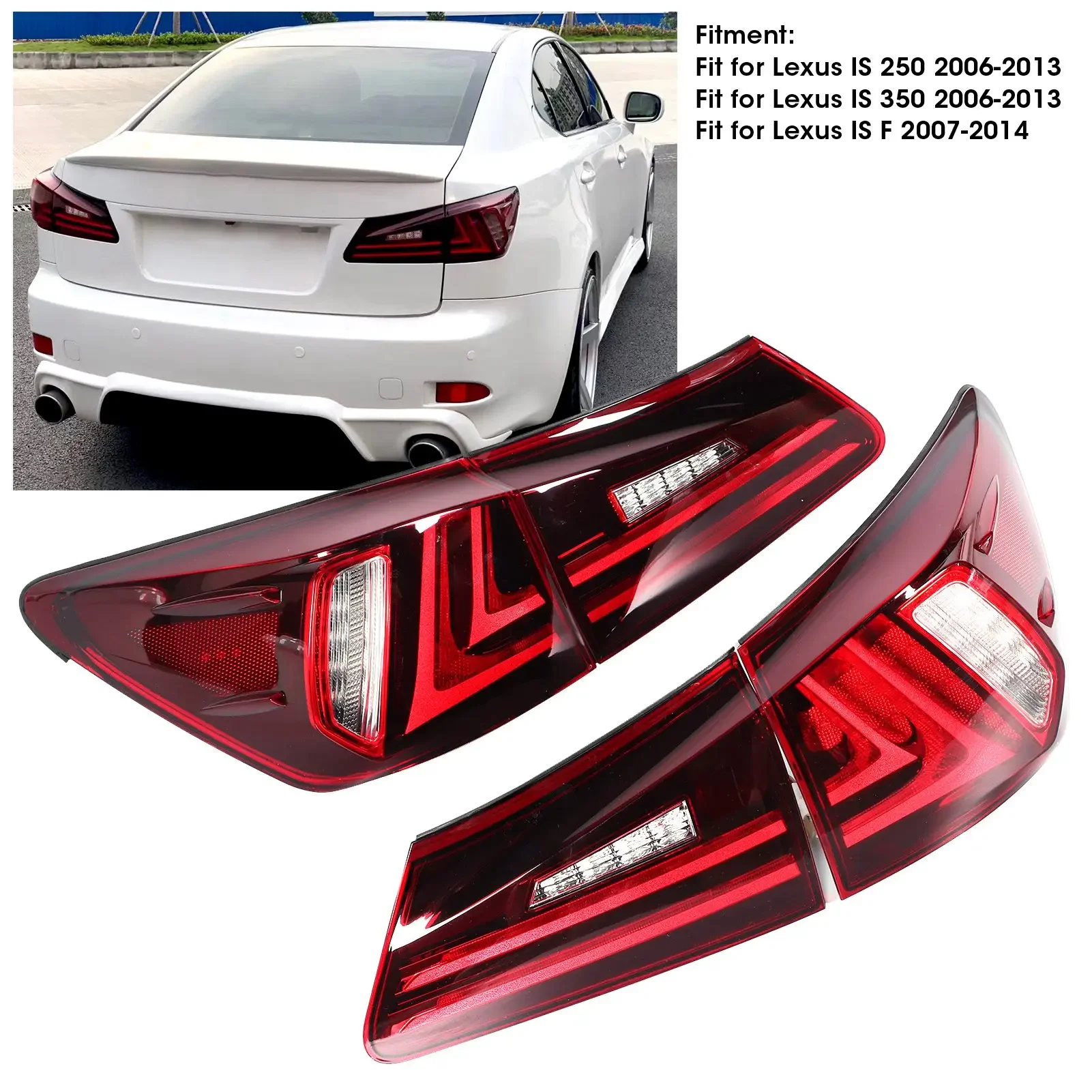 For Lexus IS250 IS350 ISF 2006 2007 2008 2009 2010 2011 2012 2013 1 Pair LED Rear Tail Light Lamp Dark Red Lens