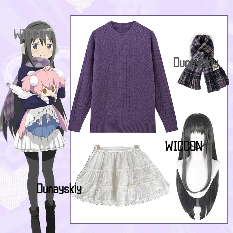 puella-magi-madoka-magica-akemi-homura-‌-fantasia-de-cosplay-peruca-quente-roxo-sueter-cachecol-saia-branca-jirai-kei-halloween-natal