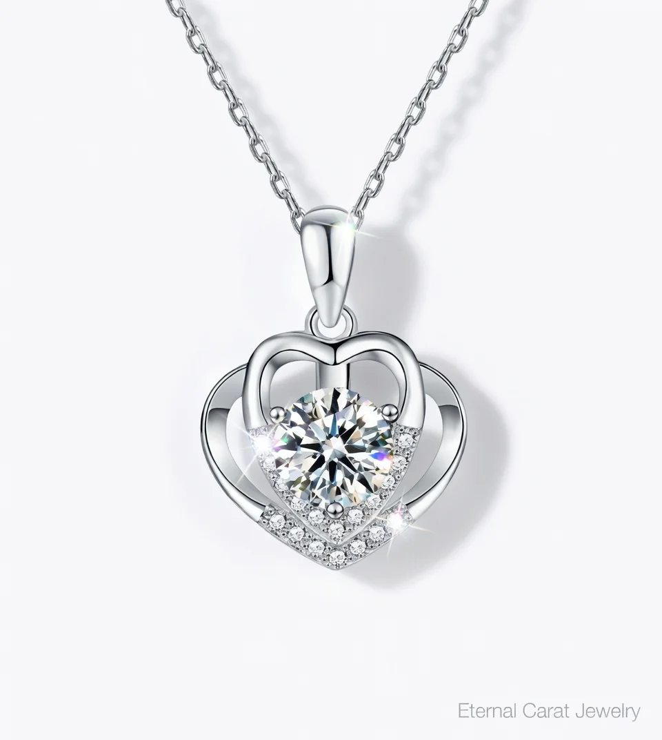 

Ожерелье-подвеска из платины PT950 с двойным сердцем и муассанитом, инкрустированное камнями, для женщин, романтическая цепочка на ключицу, нишевый подарок на годовщину, предложение руки и сердца