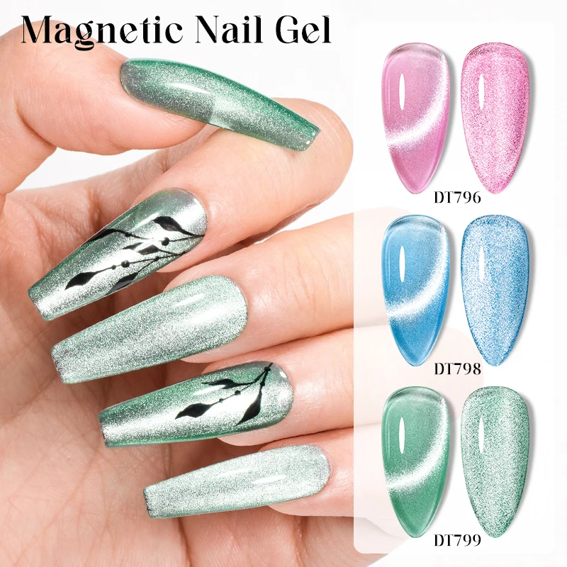 MEET ACROSS 7 Pçs/set Gato Mágico Gel Magnético Esmalte Sparking Semi-Transparente Mar Azul Efeito Soak Off UV Gel Verniz Kit