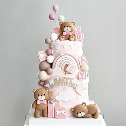 Bear Cake Toppers Balls Cake Decorations with BABY Letters for Baby Shower Bear Themed Birthday Party Supplies (Girl)