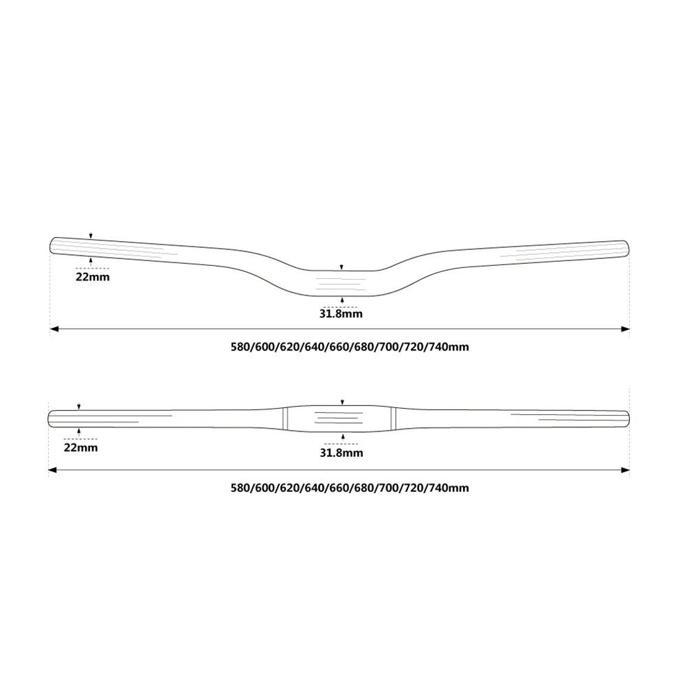 Full carbon fiber mountain bike handlebars, flat/liter handlebars, no logo, diameter: 31.8mm, length: 580-740mm, black matte acc