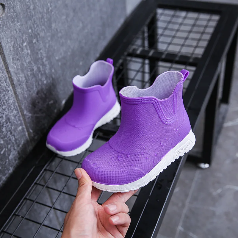 Kid's Rain Boots Anti Slip Waterproof Water Boots Boys Girls Solid Slip on Rubber Shoes Versatile Outdoor Children's Sneakers