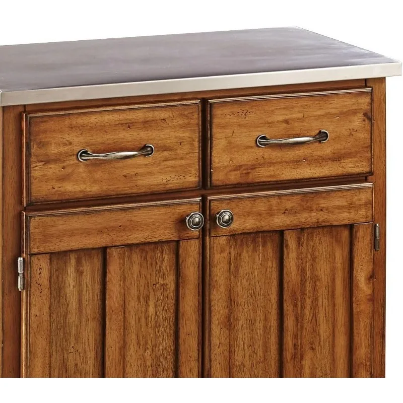 Buffet Cottage Oak with Stainless Steel Top Two-door Cabinet with Adjustable Shelf and Two Utility Drawer on Metal Drawer Slides