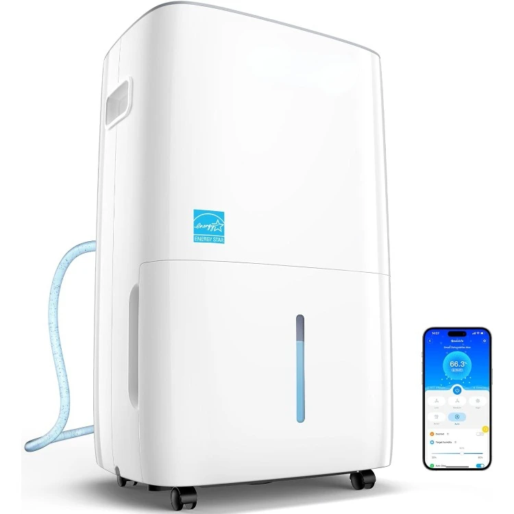 

Smart Dehumidifier for Basement 4,500 Sq.Ft, 50 to 109 Pint Auto Humidity Control, Drain Hose, 2.0Gal Bucket, Energy Star Most