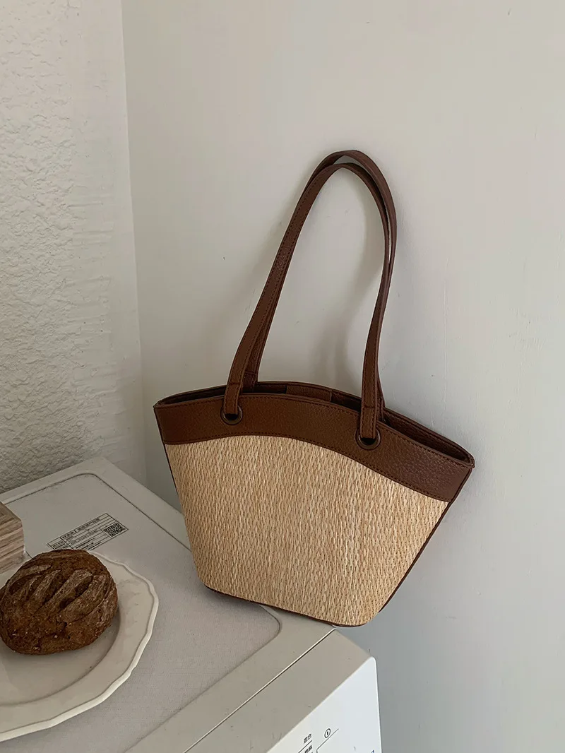 CGCBAG Casual Beach Straw Bags For Women Lage Capacity Woven Tote Bag Fashion Simple Basket Handbags Female Shoulder Bag