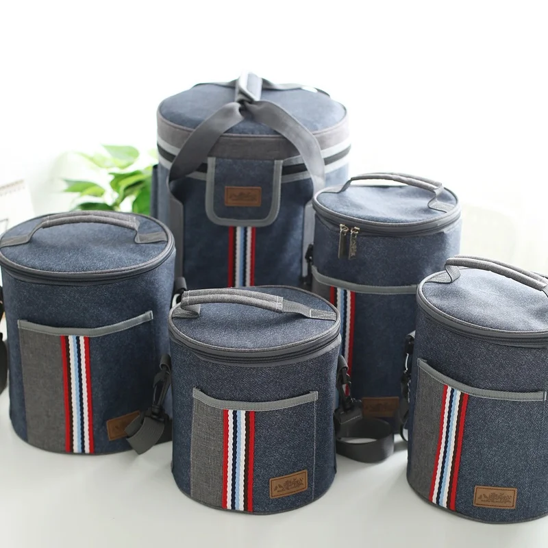 Round Thermal Lunch Box Bag Made of Oxford Cloth Compact Convenient for Office