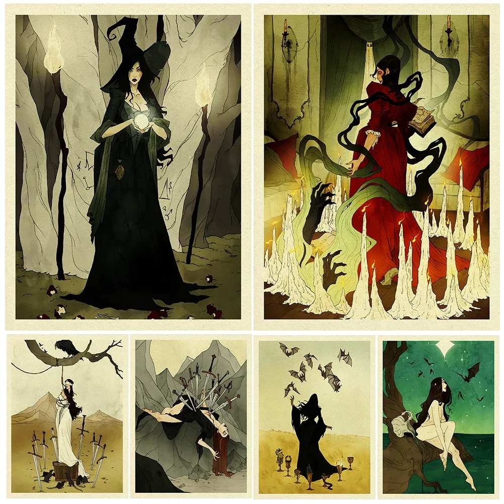 

The Witch Sealed By The Holy Sword Vintage Wall Art Print Witch Soup And Magic Circle To Summon The Dead Art Poster Print Decor