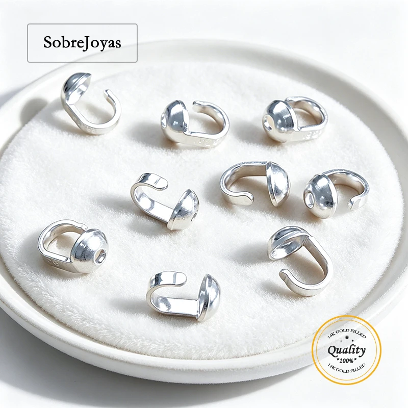 925 Sterling Silver Plain Bead Tip Knot End Cover Clam Shell 0.9mm Hole for DIY Jewelry Findings