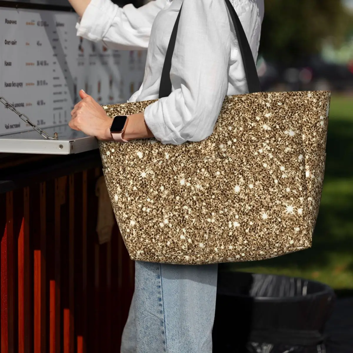 

Gold Glitter Printing Beach Tote Bag Sport Gym Yoga Duffle Large Tote Bag Women Travel Bag Fitness bag