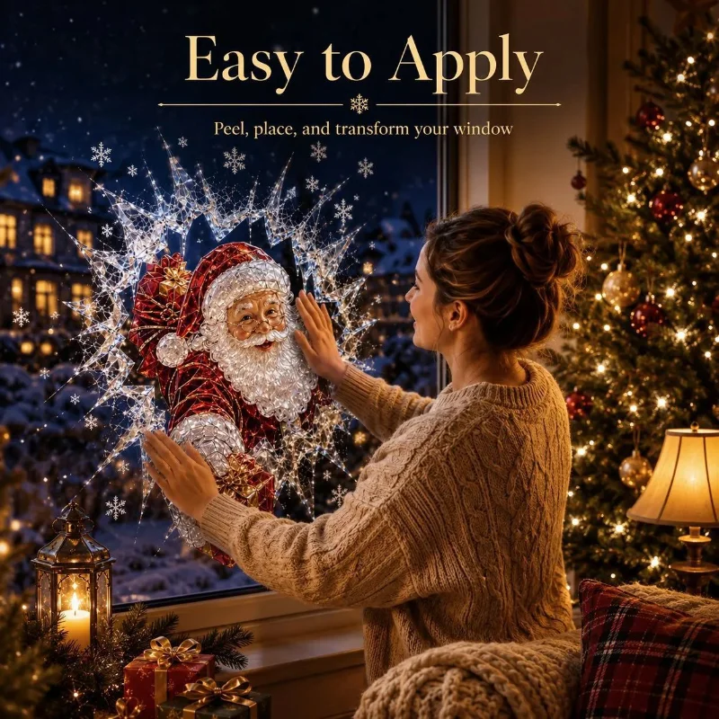Christmas 3d Break Through Window Sticker Reusable Removable Static Decal Santa Snowman For Home Glass Window Xmas Party Decor