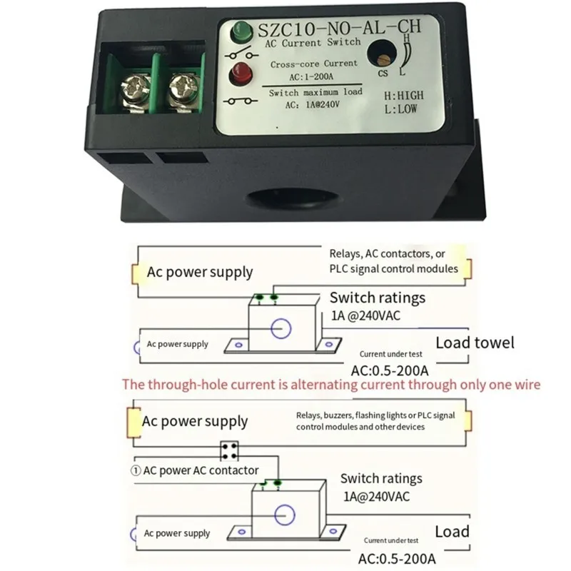FULL-AC Current Sensing Switch With Transformer 1-200A Isolation Control Model Number SZC10-NO-AL-CH