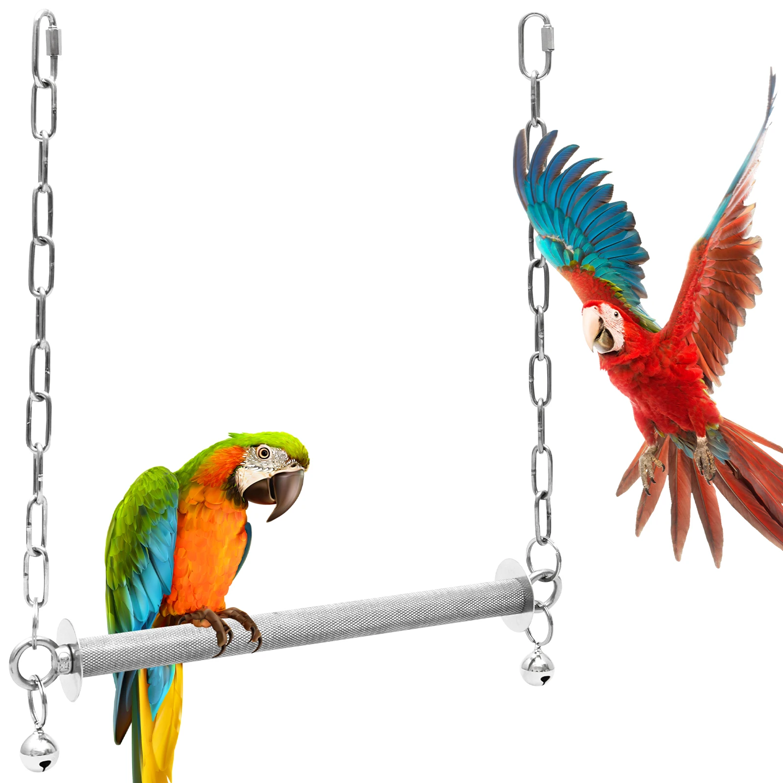Vogelspielzeug: Edelstahl-Vogelständer mit Glocke und Schaukel für Papageienkäfige