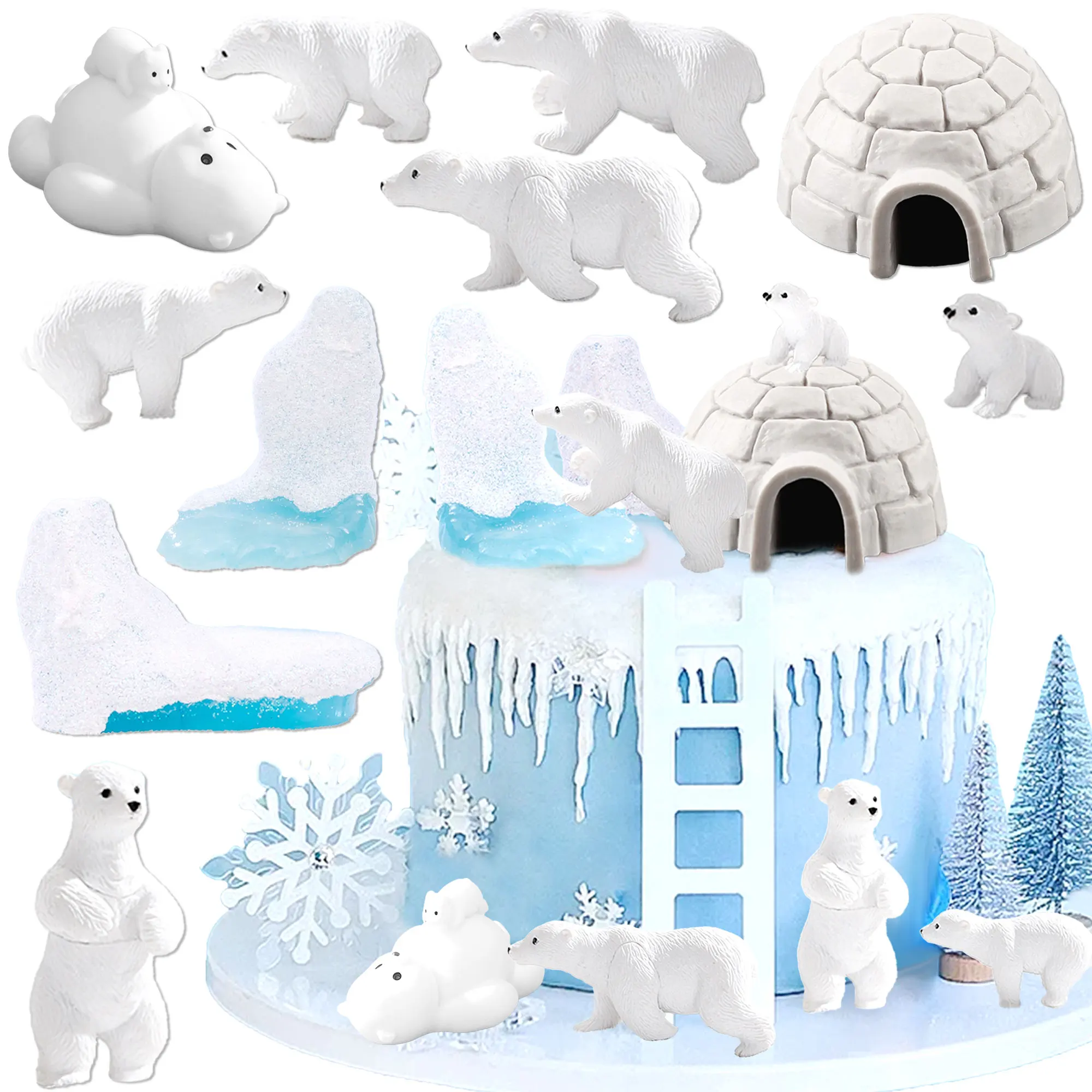 LaVenty Polar Bear Animal Cake Topper Antarctic Animal Birthday Party Supplies Winter Wonderland Party Favors