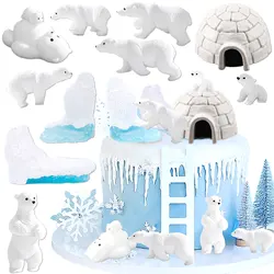 LaVenty Polar Bear Animal Cake Topper Antarctic Animal Birthday Party Supplies Winter Wonderland Party Favors