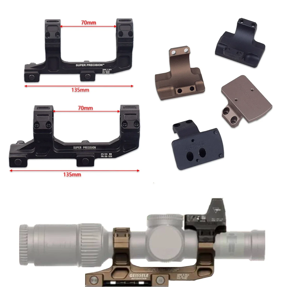 ROF-90/45 RMR Red Dot Sight Raiser Mount For GEISSELE SUPER PRECISION 25.4/30mm Ring Scope Mount Rifle AR15 M4 M16