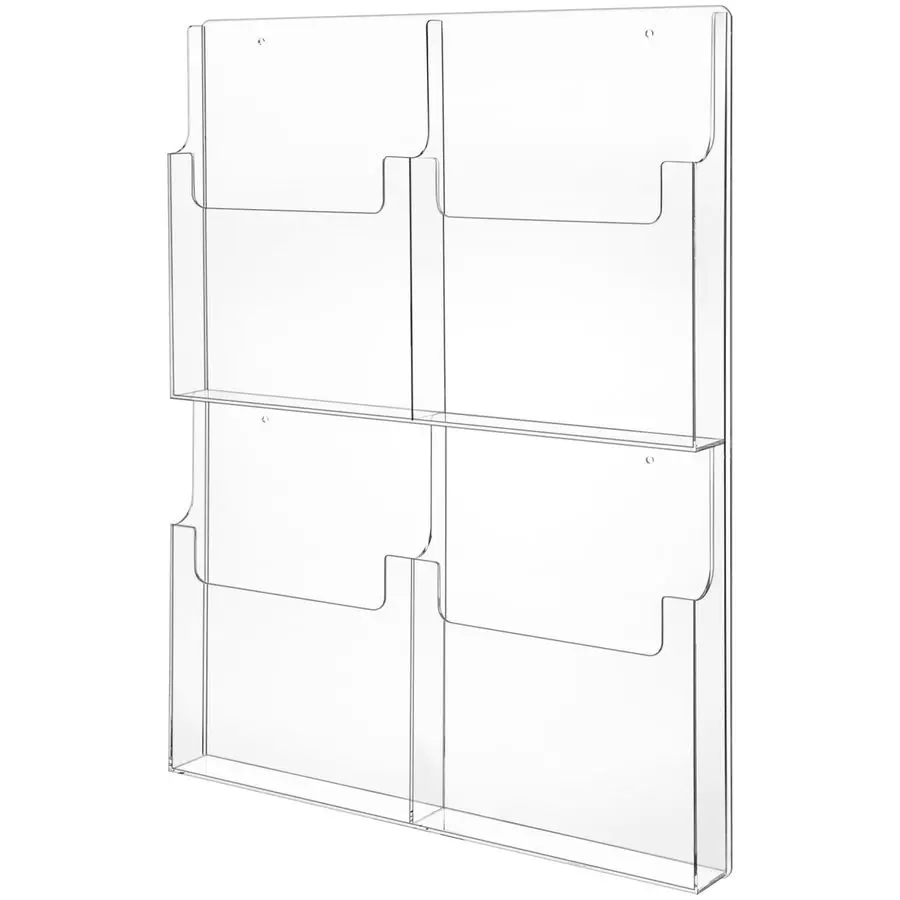 

4 Pocket Acrylic Brochure Holder Wall Mount Clear Pamphlet Holder Plastic Trifold Multi Slot Flyer Rack Magazine Display Stand W
