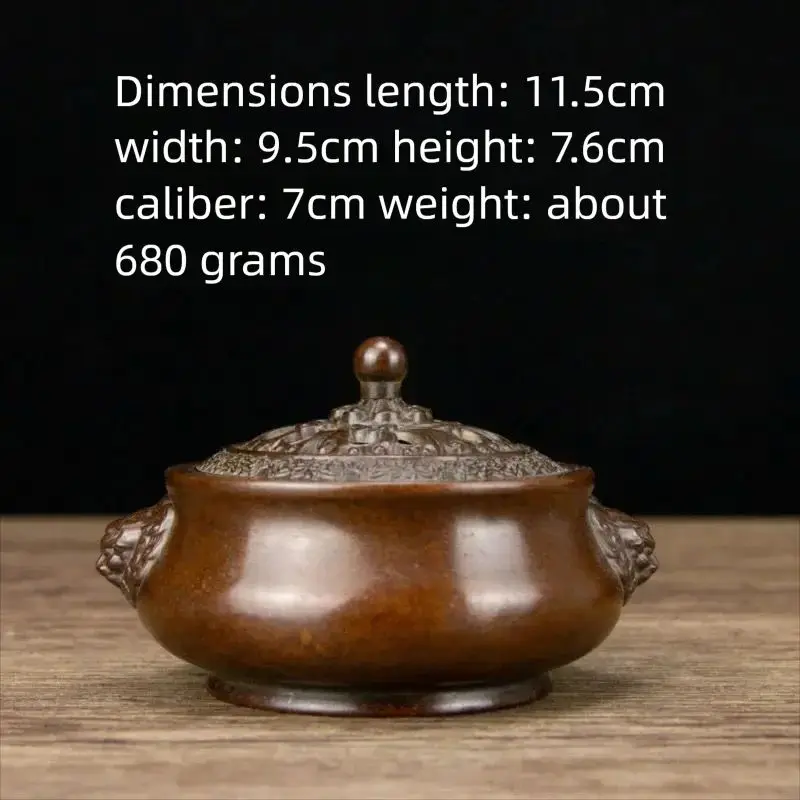 Antique Pure Copper Lion Ear Incense Burner Flower Wealth Pattern Xuan Mark Censer Zen Home Sandalwood Coil Incense Furnace Wors