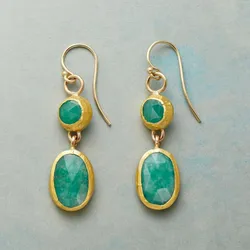New Oval 925 Silver Needle Gold Plated Earrings Set with Green Stone Women's Pendant Jewelry Earrings
