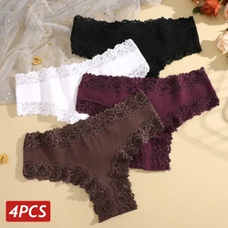 4PCS/Set Cotton Panties for Women Floral Lace Seamless Brazilian Panties Low Rise Sexy Lingerie Female Breathable Bikini Panties