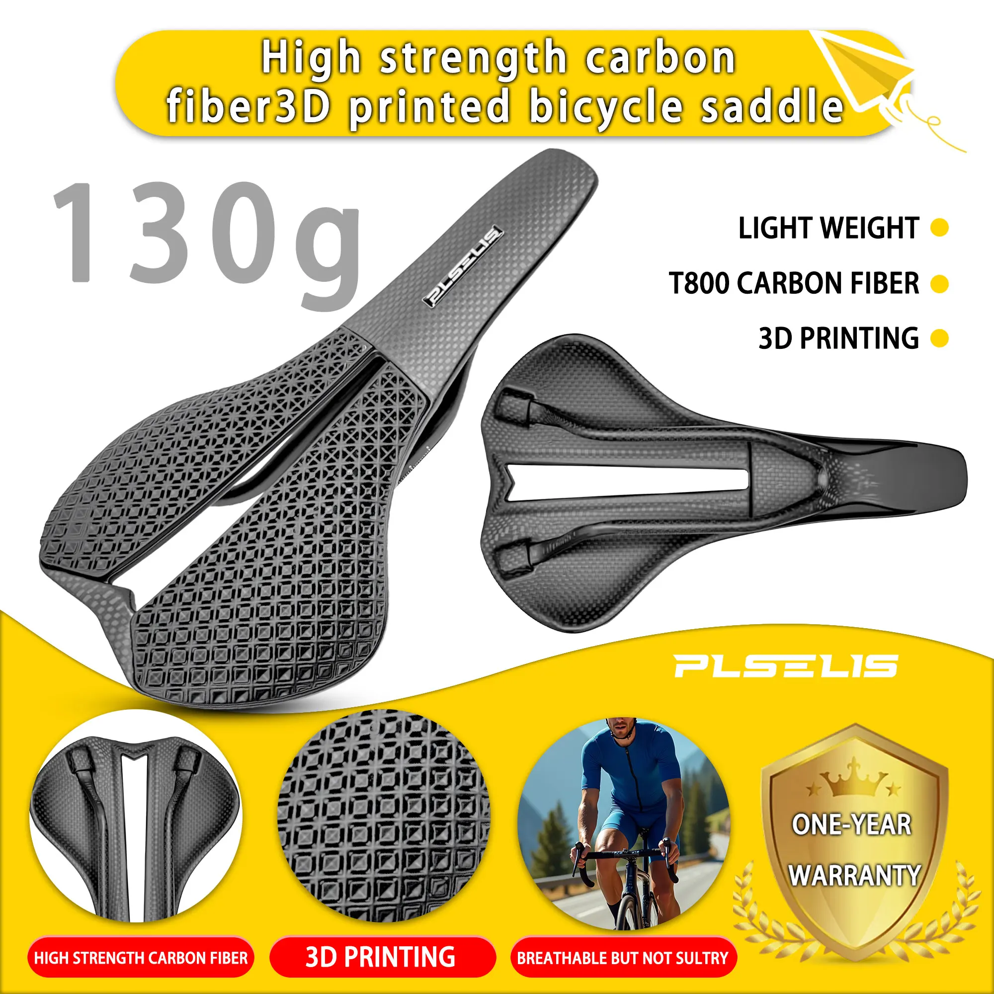 

Седло для шоссейного велосипеда Plselis, высокопрочное углеродное волокно, противовес с 3D принтом, легкий вес 130 г, велосипедная подушка, аксессуар для верховой езды