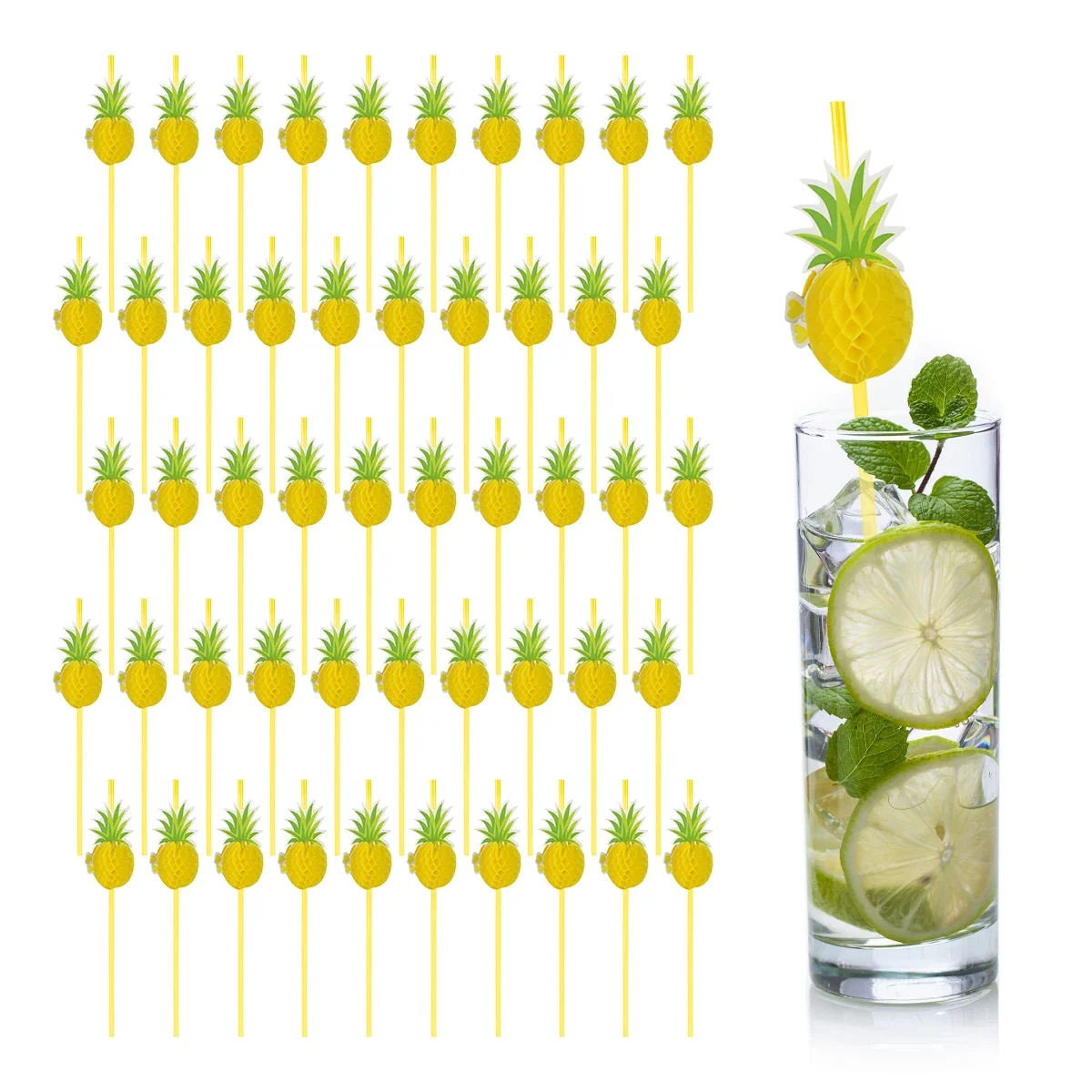 50Pcs Paper Drinking Straw 3D Fruit Paper Straws Pineapple Flamingo Design Paper Straw Eco Friendly Recyclable Drinking Straw
