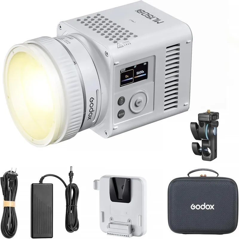 

Светодиодный видеосвет Godox ML150Bi 2800-6500K Bi-color с CRI 96 TLCI 96, беспроводным управлением и управлением через приложение для видеосъемки и влогов
