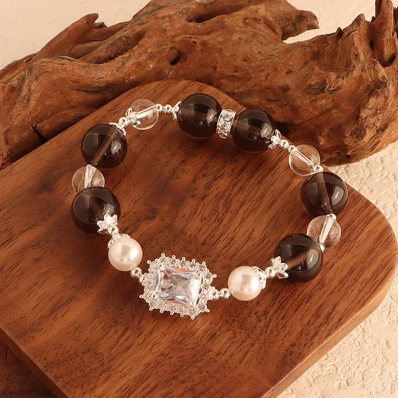 مينار خمر أسود شفاف سبج كريستال الحجر الطبيعي اللؤلؤ Bowknot ستار مطرز مطاطا ستراند أساور للنساء هدية