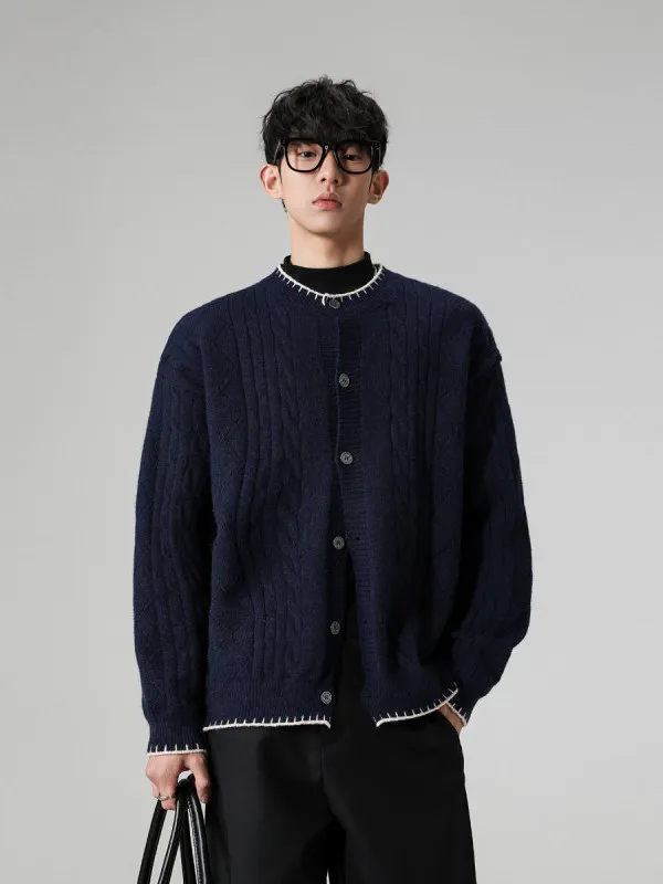 

Heavyweight Khaki Knitted Sweater Coat Men's Autumn Winter Faionable Inner Match Color Blo Knitted Open Cardigan