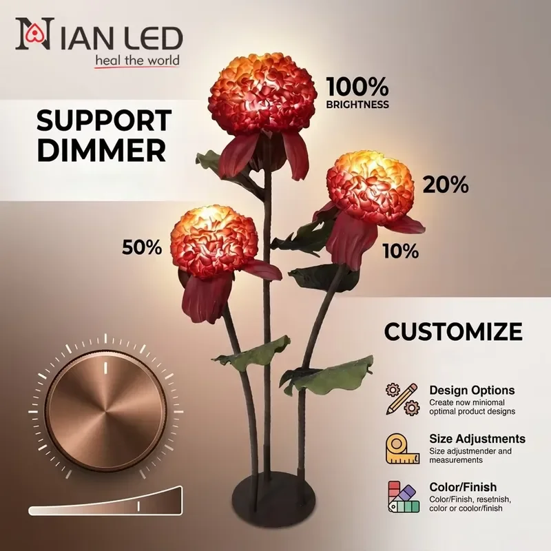 Nordic Large Floral Standing Lamp Eugen Yarn Luminous Decorative Flower Light for Indoor Christmas Activity Channel Walkway