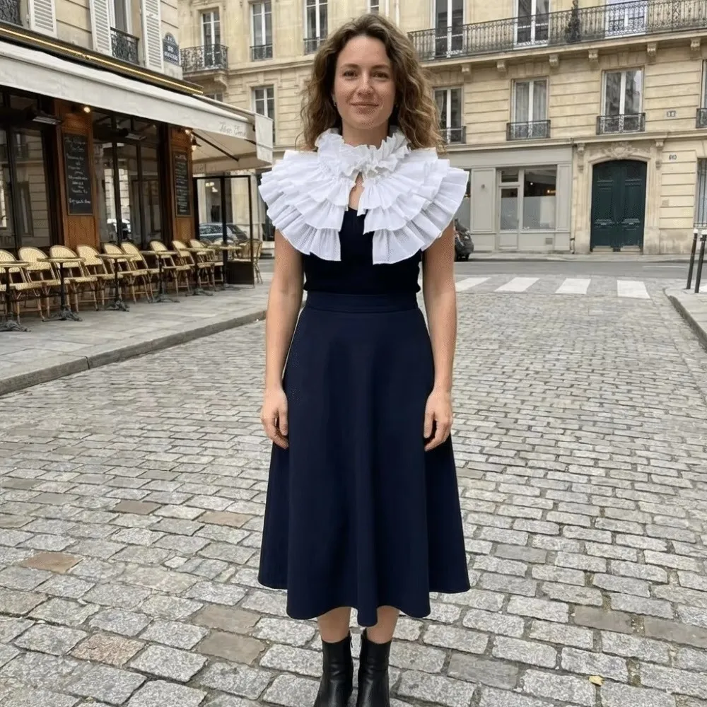 Multi-Layer Ruffle Detachable Collar Vintage Style Stand Collar Fake Collar Exaggerated Design Lace Trim Decorative Collar Shawl