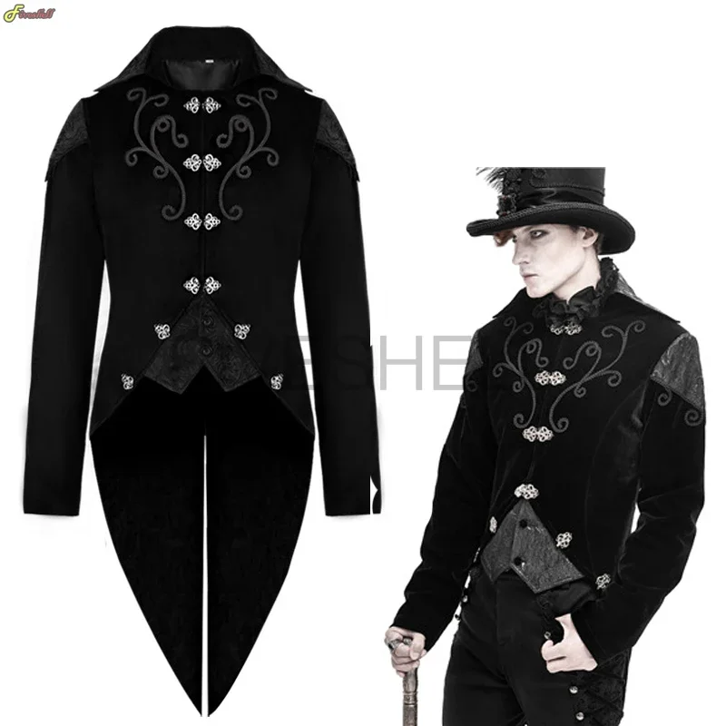 Mens Medieval Steampunk Deluxe Tuxedo Jacket  Renaissance Retro  Edwardian Trench Prince Cosplay Costume Coat