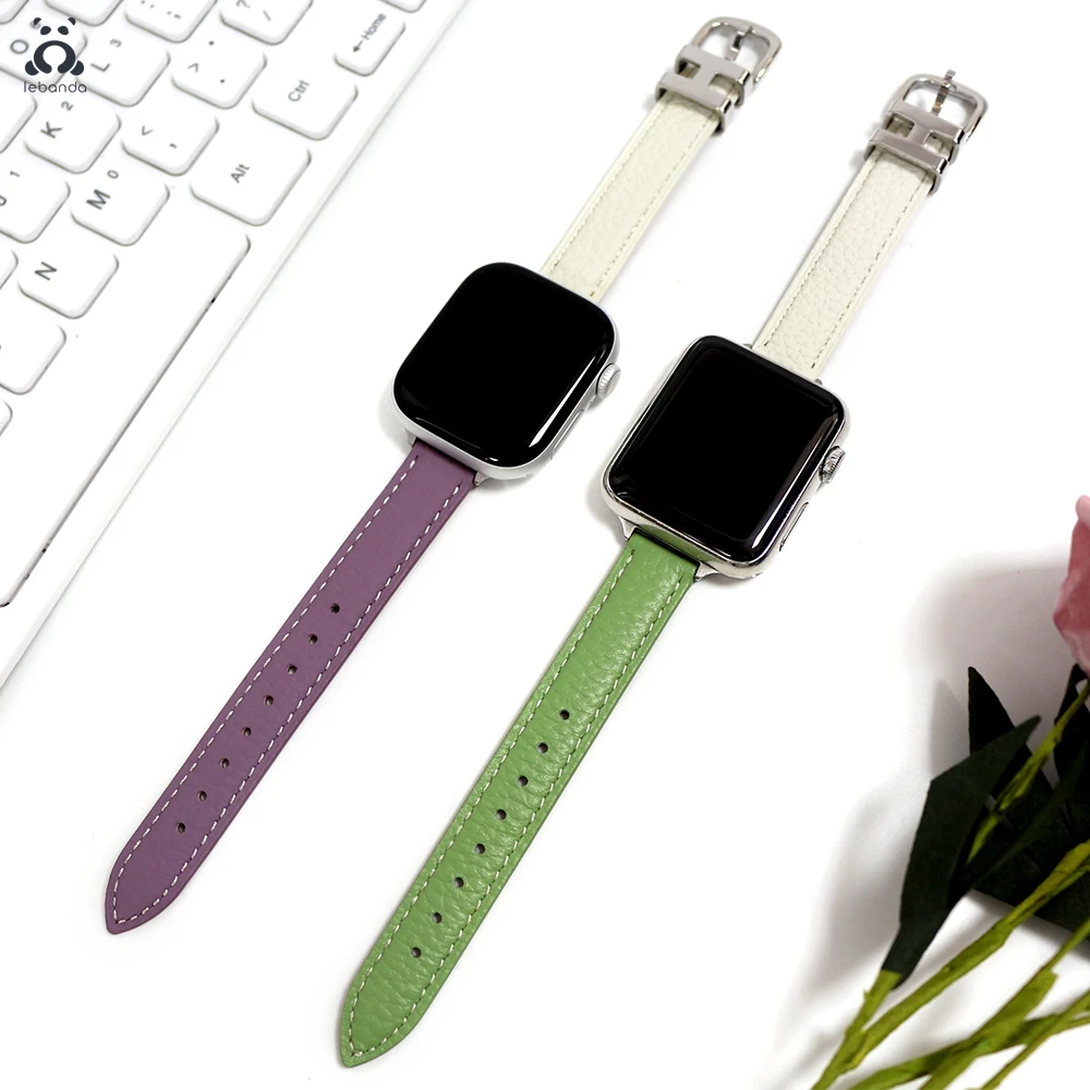 

Тонкий кожаный ремешок Lebanda для Apple Watch Series 11 10 9 8 SE3, модный ремешок Slim Fit для iWatch, браслет для девушек