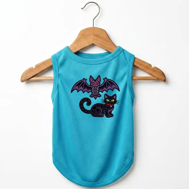 

Bat & Cat Print Dog Vest - Summer Cool Pet Clothes, Non-Cotton Puppy Tank Top for Small Dogs