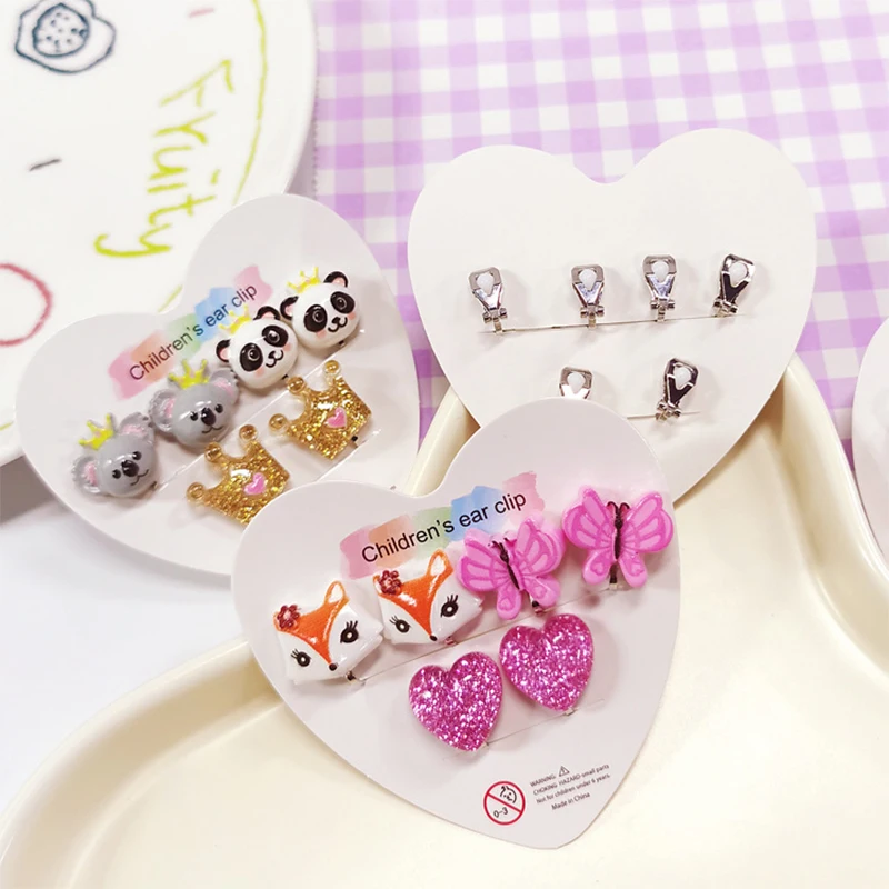 Christmas Gift for Children Non Piercing Girls Kids Earrings 5PRS Mixed Cute Unicorn Panda Cat Clip on Earring