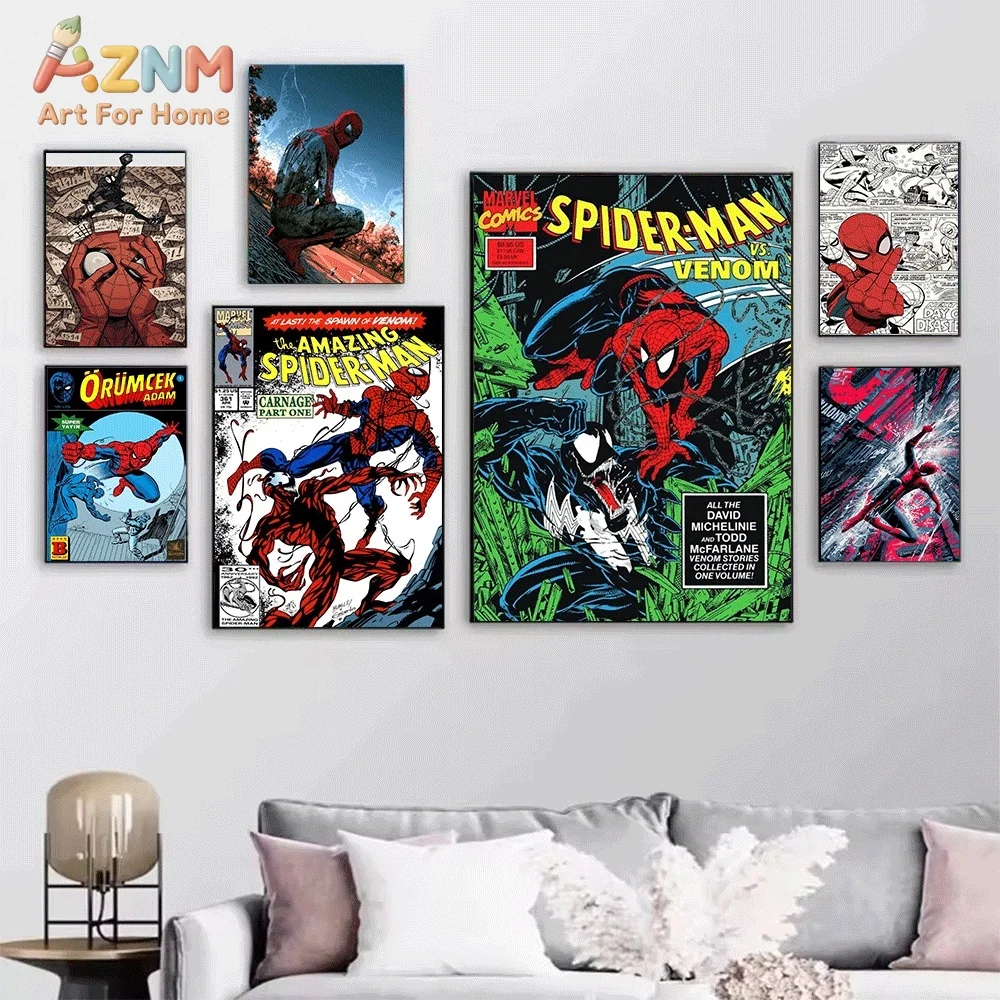 Spiderman Venom Carnage Superhero Canvas Wall Art Poster Vintage Marvel Comic Print Picture Home Bedroom Living Room Wall Deco