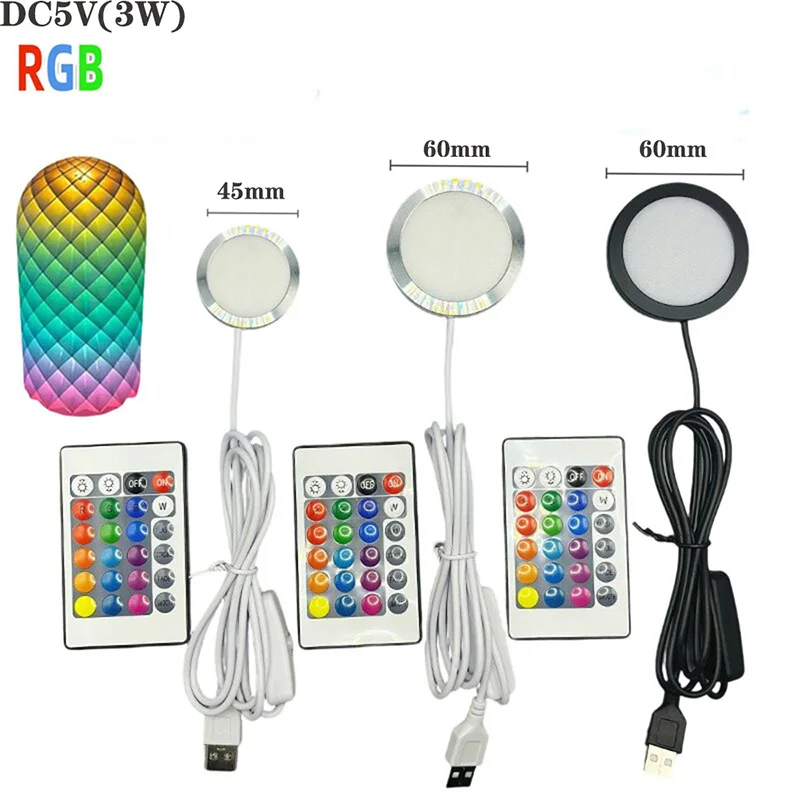 5V USB RGB Dimmable Under Cabinet Puck Lights with Switch Remote Control Adjustable Color Brightness 3D Printing DIY Night Lamp