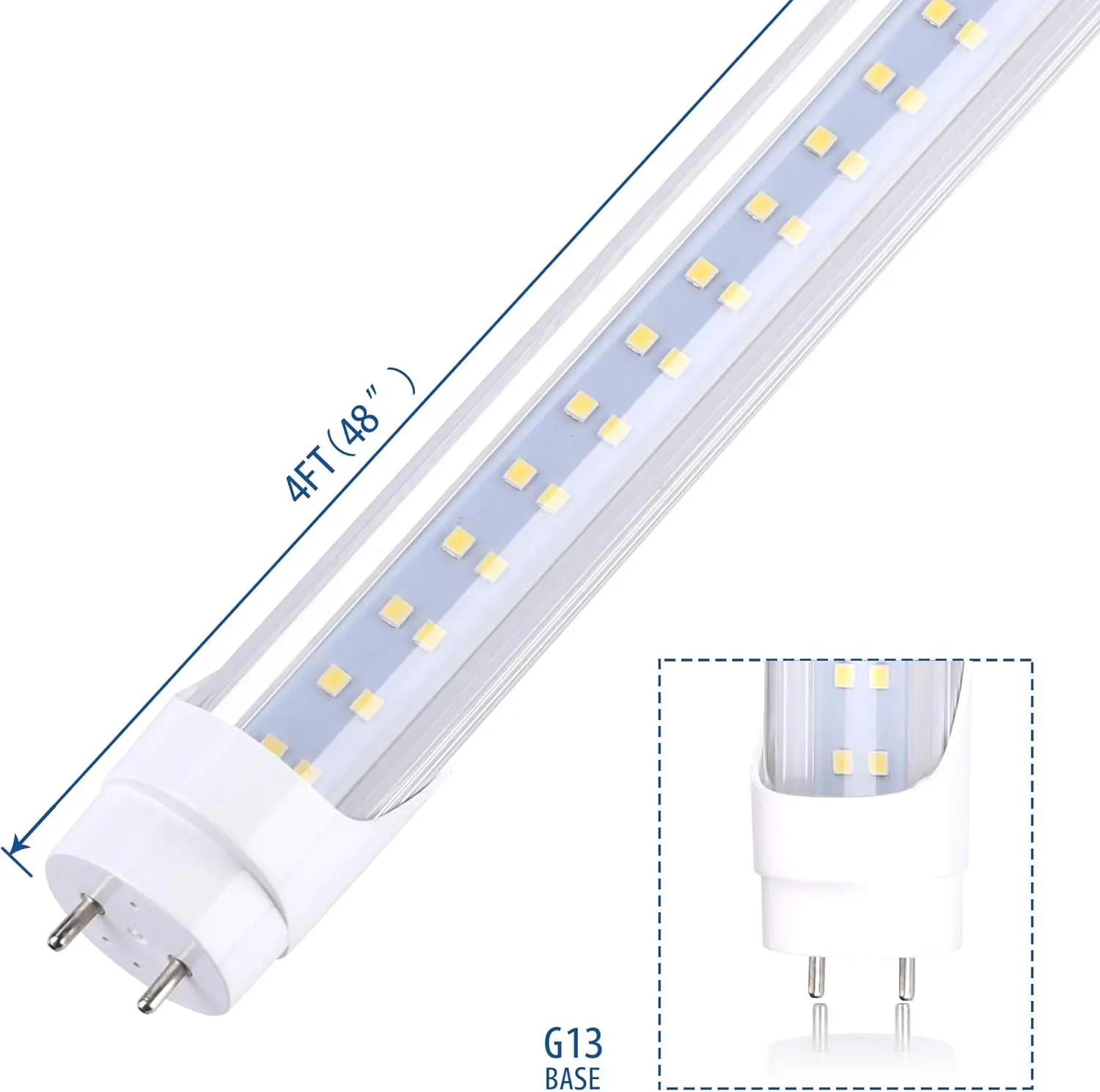 T8 lampu tabung LED dua baris chip LED 4FT 28W, 80W lampu bohlam LED pengganti, 3360 Lumen, putih dingin 6000K,