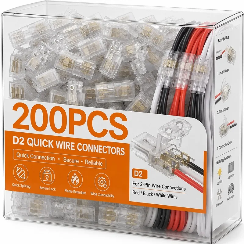 

200-10PCS Solderless Splice Terminal Block D2 Quick Wire Connector Auto Motor Electrical Cable Splitters Push In Adapter Kits