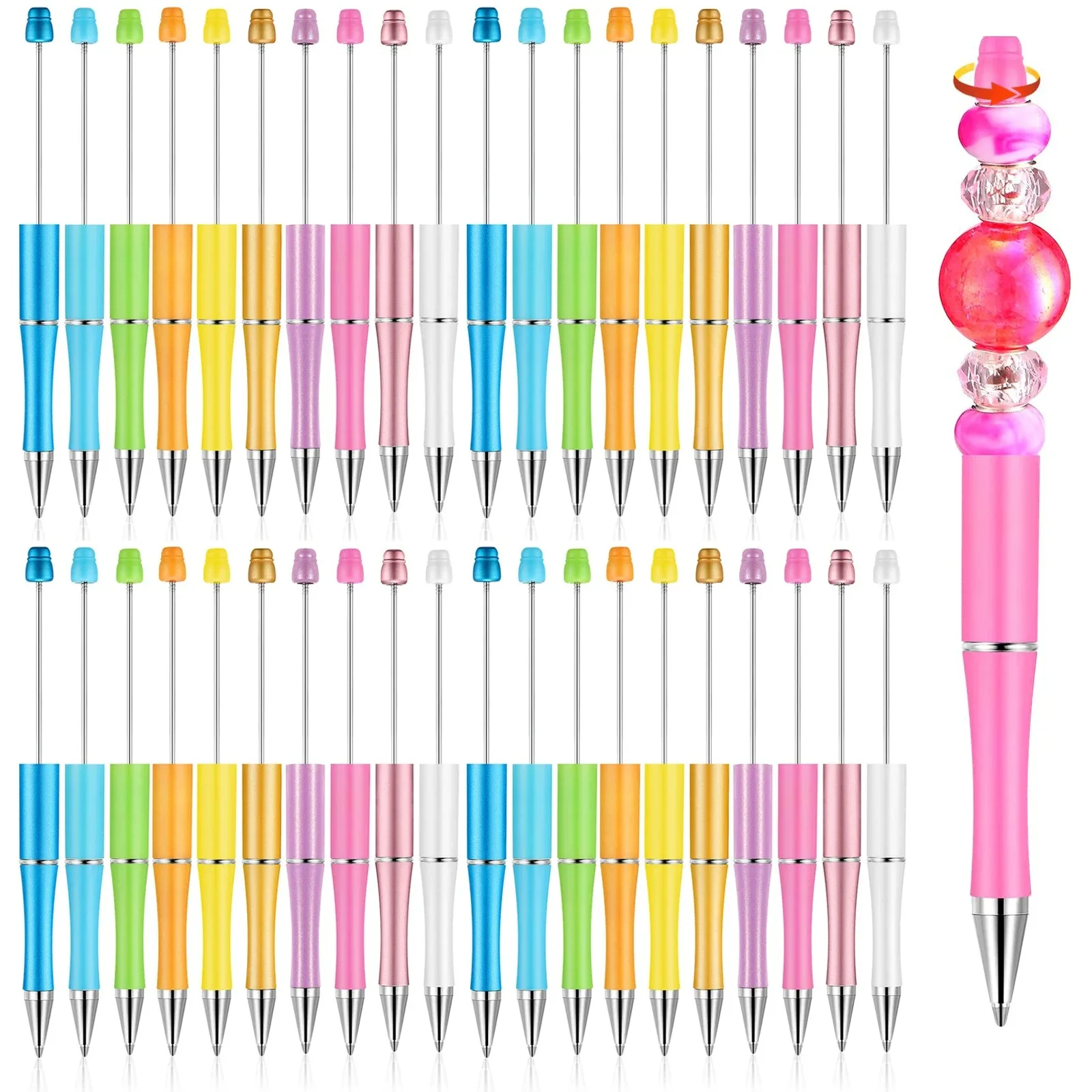 

10/40Pcs/Lot Ballpoint Pen Diy Bead Pen Plastic Printed Bead Pen School Office Writing Supplies Stationery Wedding Gift