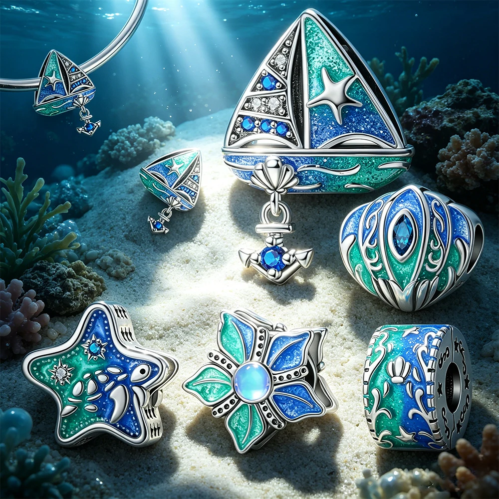 925 Sterling Silver Starfish Charms Beads Fit Original Bracelet Bag Keychain Earring Charms Beads Pendant Diy Women Jewelry Gift