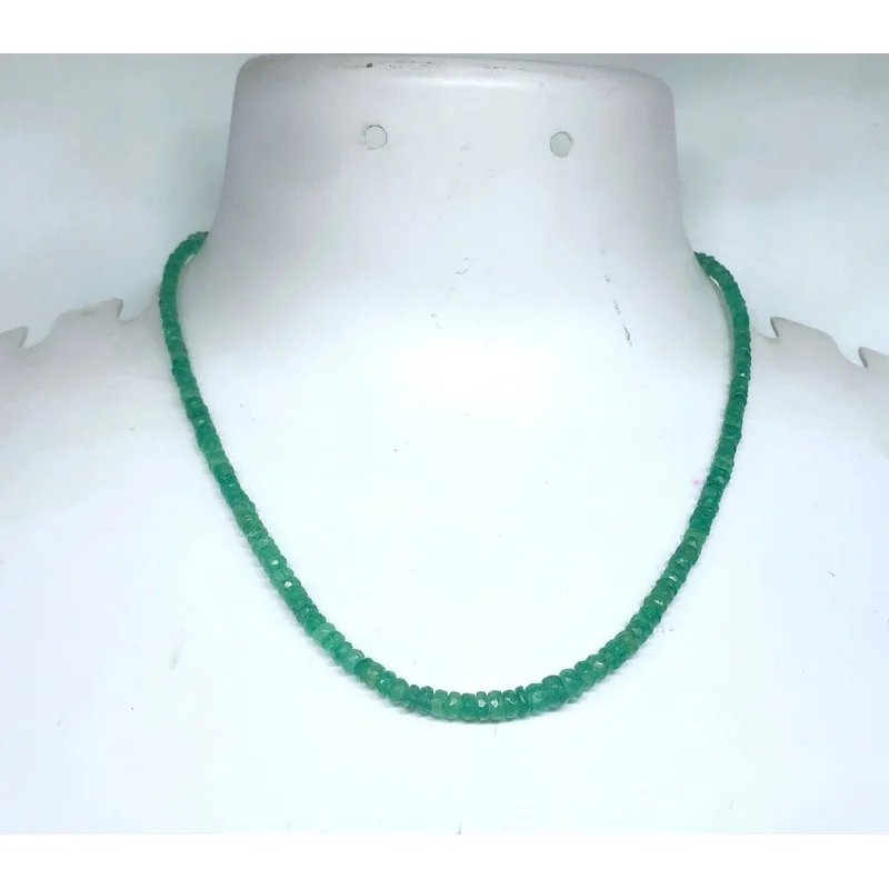 Emerald Gemstone Necklace 20” Faceted Round Beads Sterling Silver Jewelry