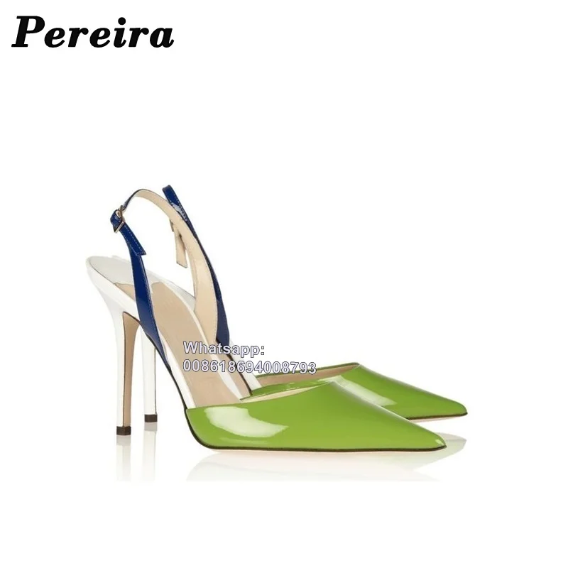 Pereira Patent Leather Slingback Sandals Pointy Toe  Ankle Buckle Cut Out Women Shoes On Heels Thin High Heel Pumps